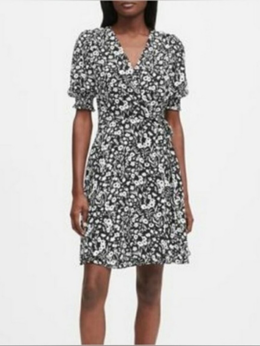 Banana Republic Floral Wrap Dress With Puff Sleeve
